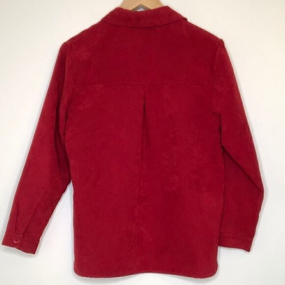 Studio Works RED Faux Suede Button-Down Shirt Top - Picture 5 of 8